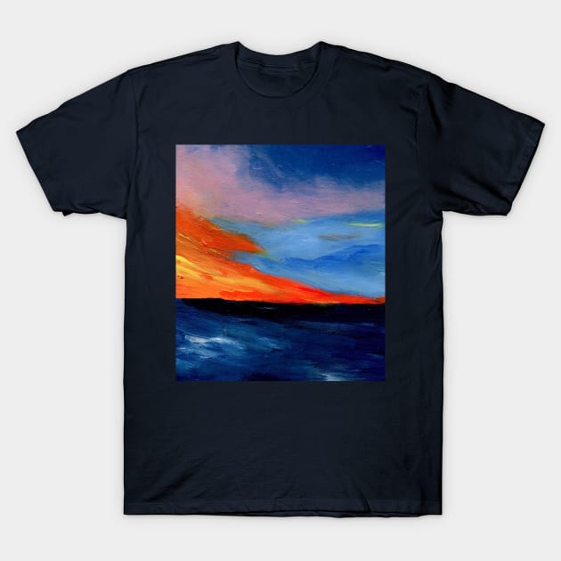 Shaded sky and turbulent oceans painting T-Shirt by Artisy Artist 